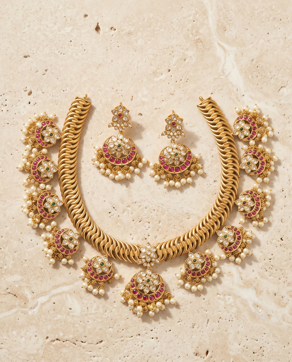 Ruby Crescent Kundan Collar Set