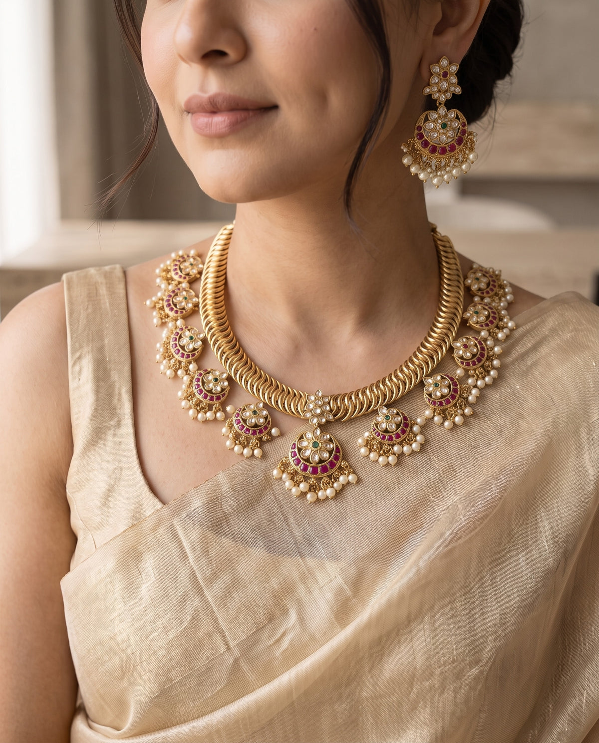 Ruby Crescent Kundan Collar Set