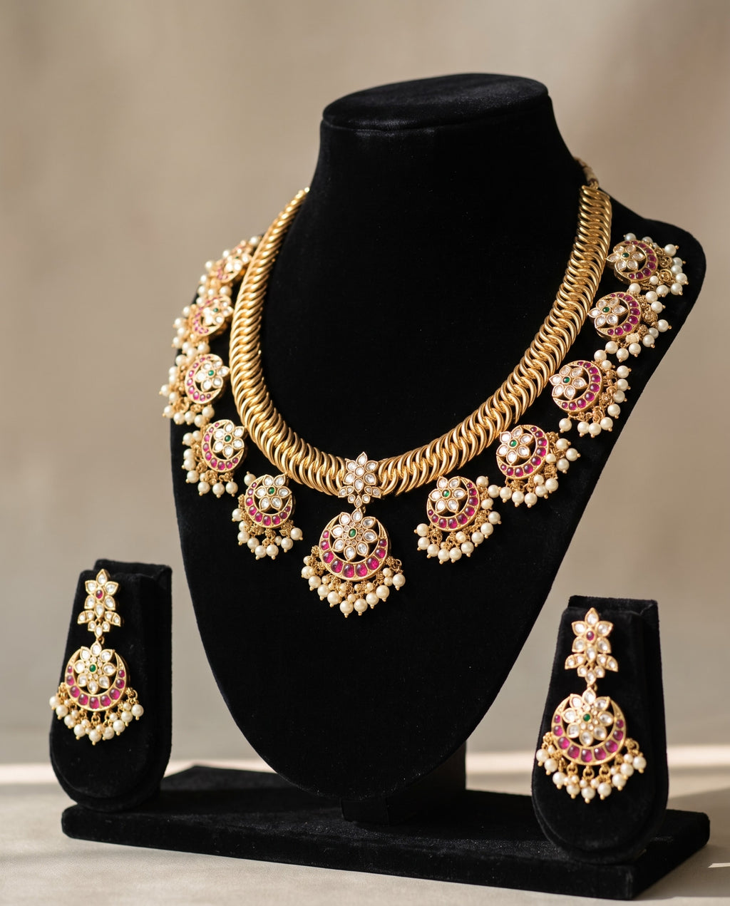 Ruby Crescent Kundan Collar Set