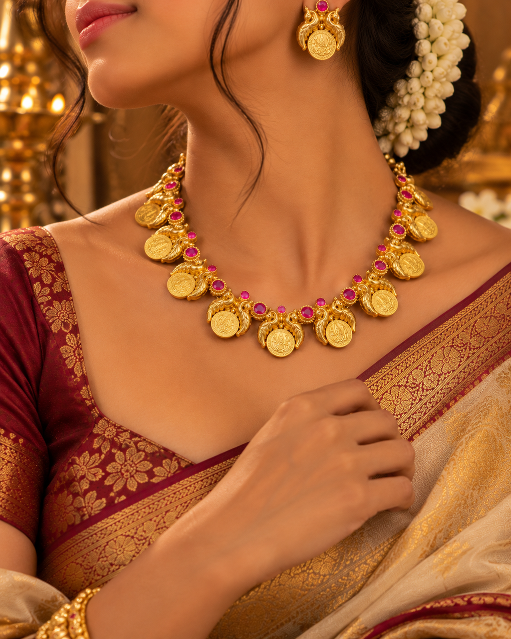 Ruby-Studded South Indian Bridal Elegance