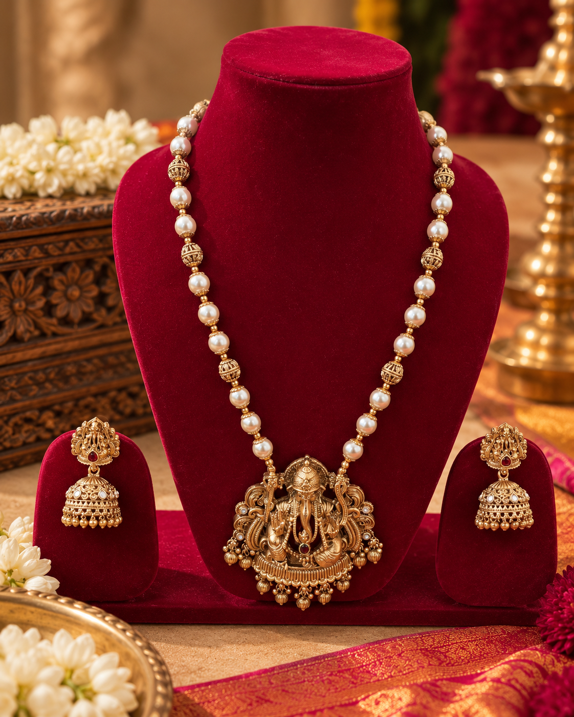 Golden Ganesha Temple Jewellery Portrait