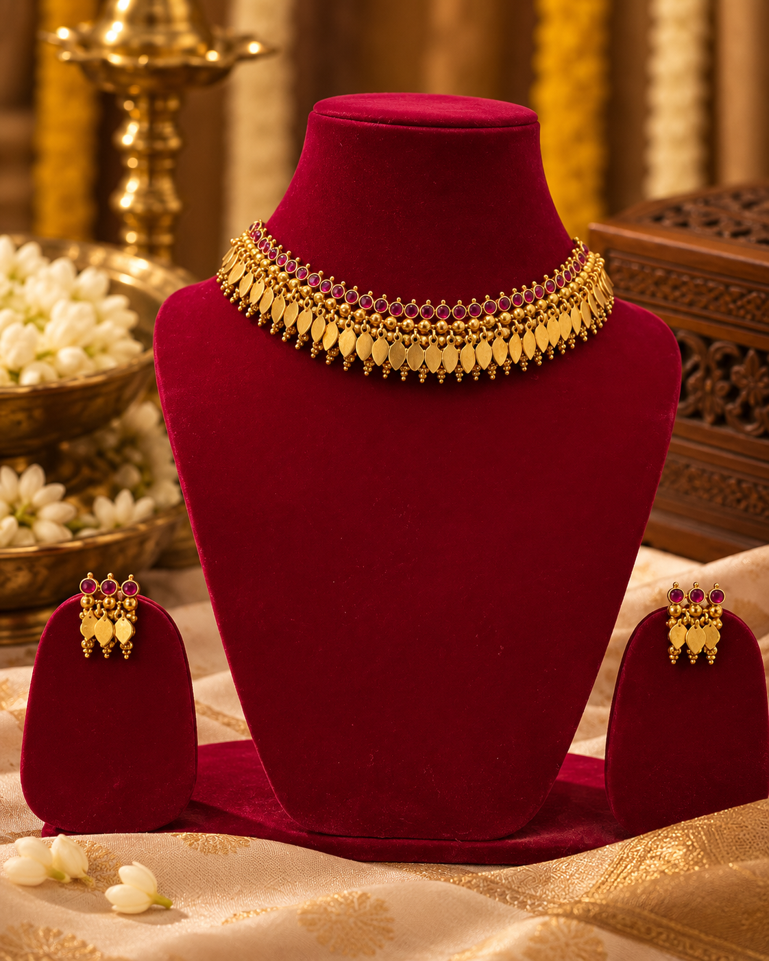 Traditional Ruby Gold Choker Set